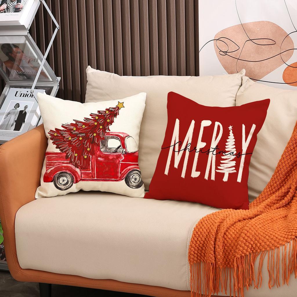 New Red Christmas Pillow Cover Linen Letter Print Pillow Living Room Decoration Sofa Cushion Cover