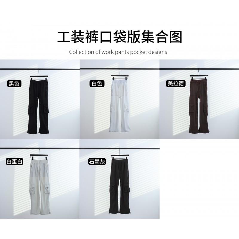 LU Womens Cargo Pants Loose Fit Mid Rise Pockets Yoga Long Trousers