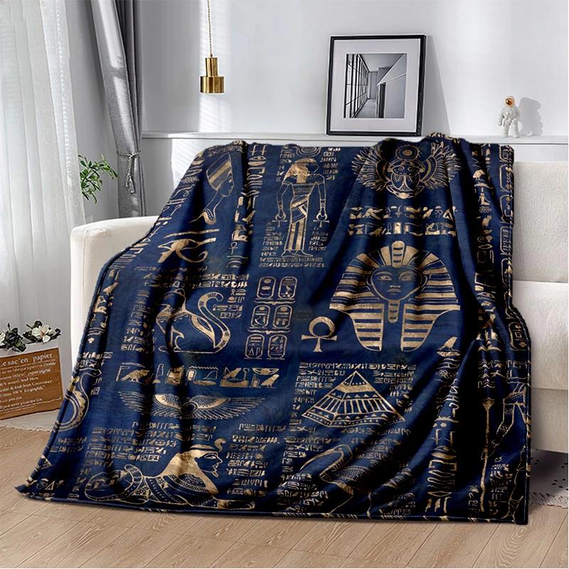 Ancient Egypt Blanket Mysterious Symbol Scarab Throw Blanket Soft Cover Eye of Horus Lightweight Warm Blankets for Bedroom Gifts