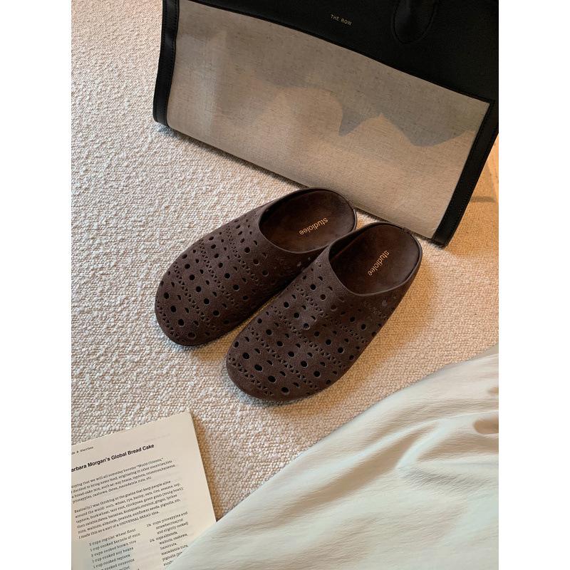 

Версия из коровьей кожи~ натуральная кожа матовая полая гравированная голова сумки полушлепанцы женские летние на толстой подошве хлебные крутые шлепанцы 35