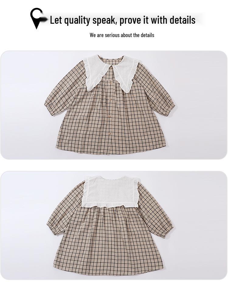 Spring Collection: Girls' Long-Sleeve Plaid Princess Dress In Cotton Linen.