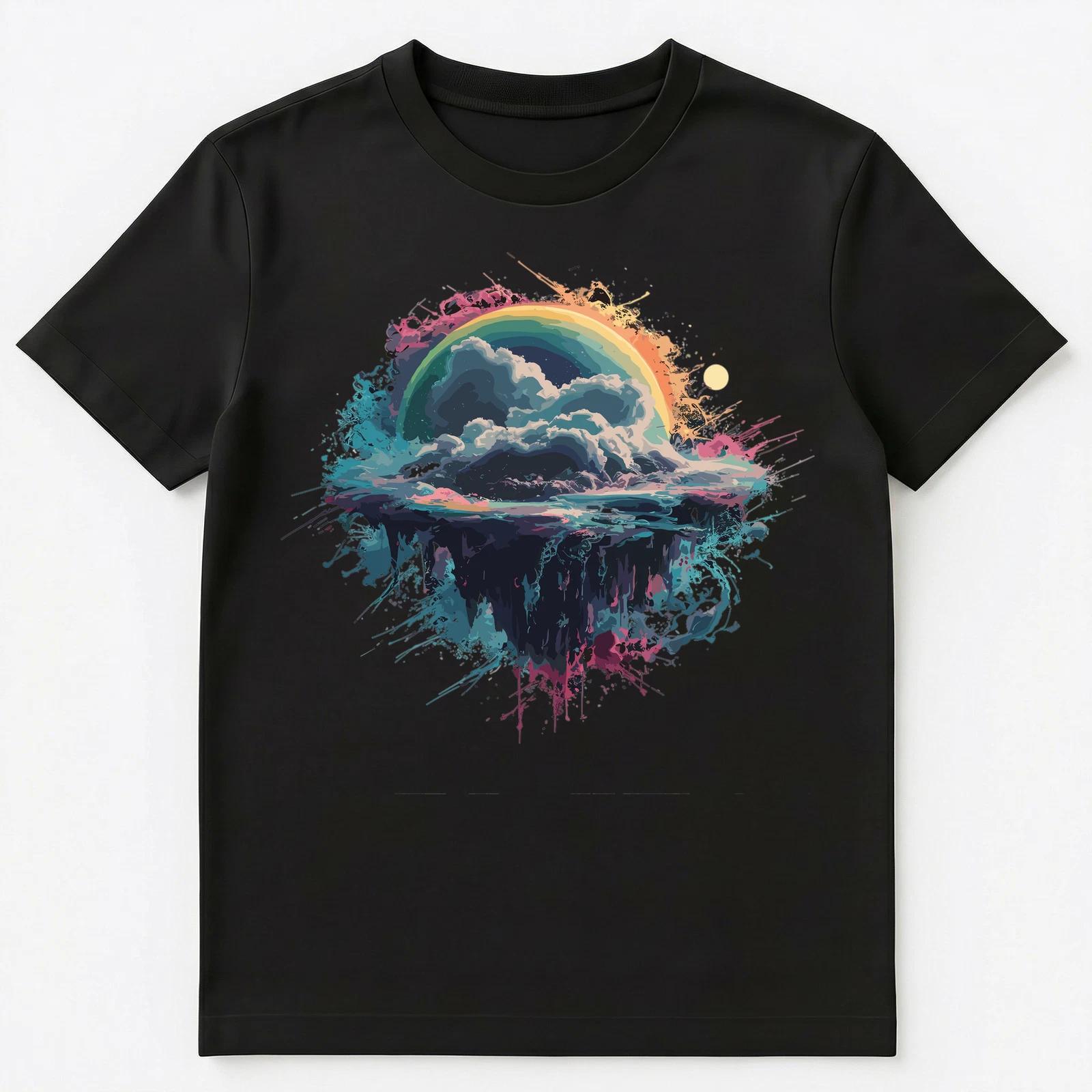 

Colorful Paint Splash Floating Sky Island Art Graphic Unisex T-Shirt L