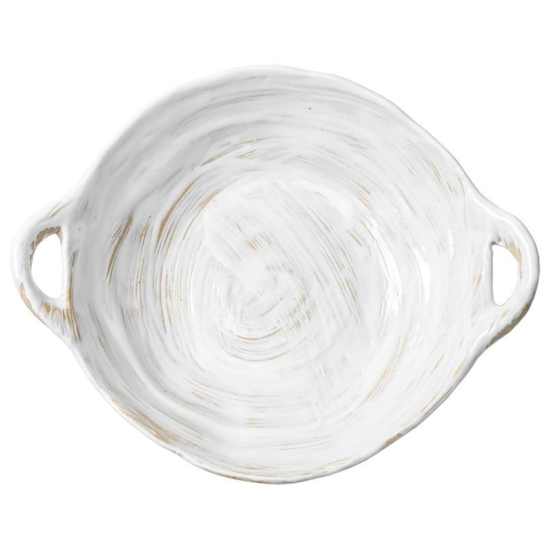 Coarse Pottery Binaural Bowl Hand-Painted Ceramic Bowl Practical Tableware Portable Bowl Household Bowl Salad Bowl Vegetable Bowl