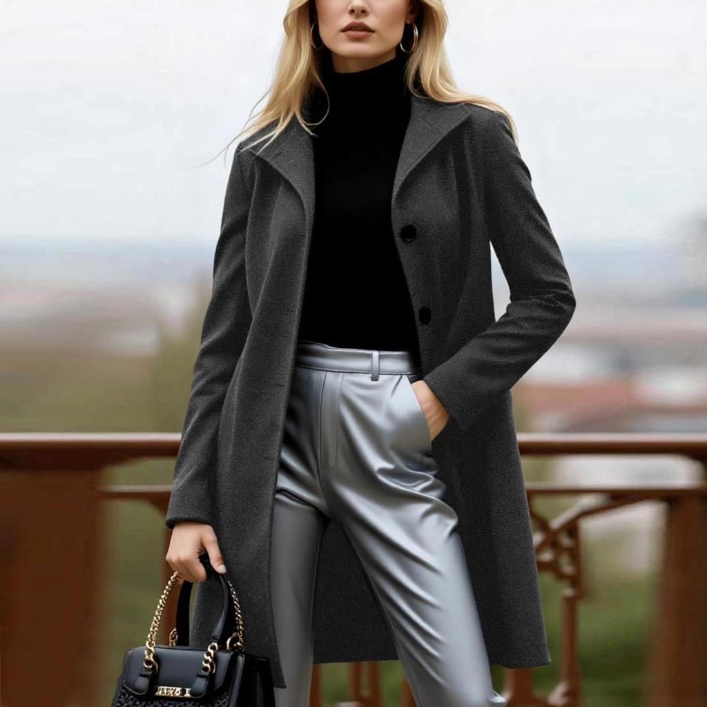 Casacos Para Mulheres Casaco Trench Simples Abotoadura Moda Linha A Outono Inverno