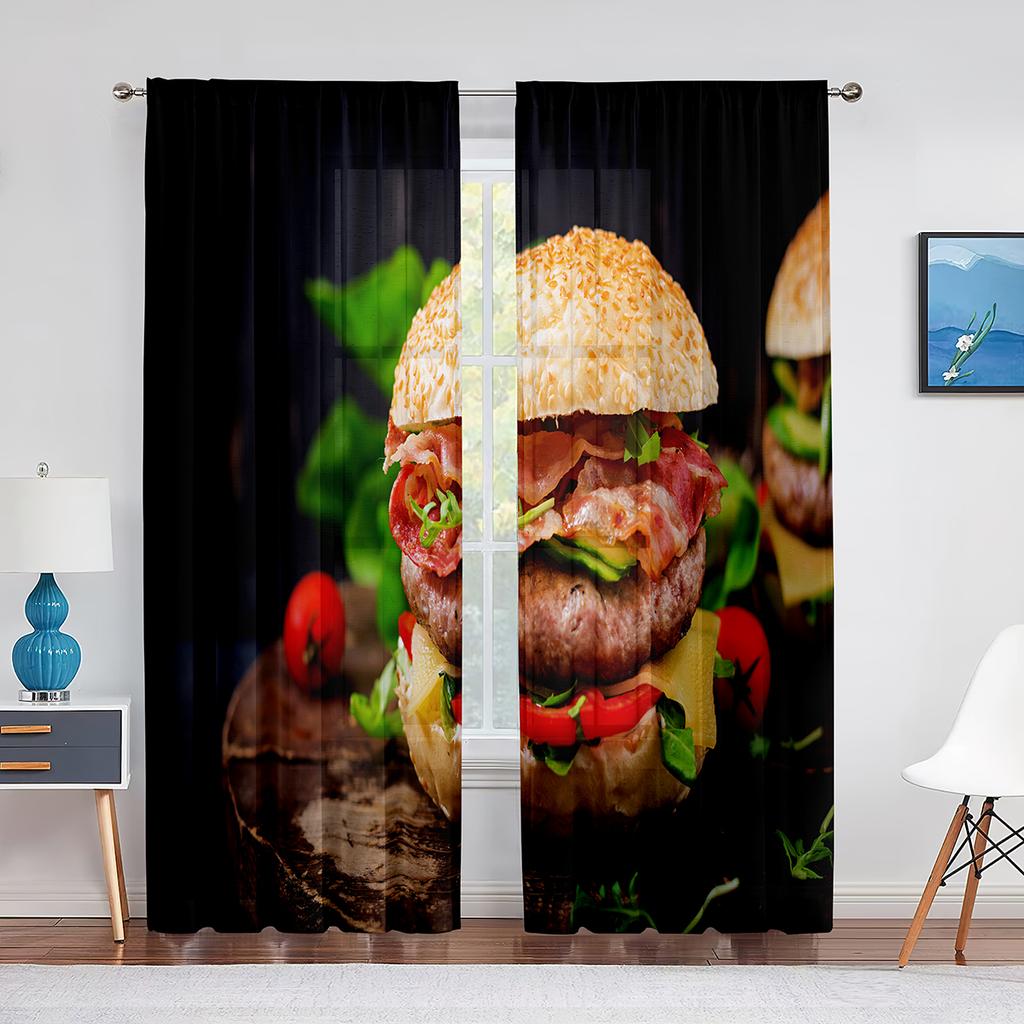 Delicious Steak Beef Food Tulle Curtains for Living Room Bedroom Decoration Modern Chiffon Sheer Voile Kitchen Window Curtain