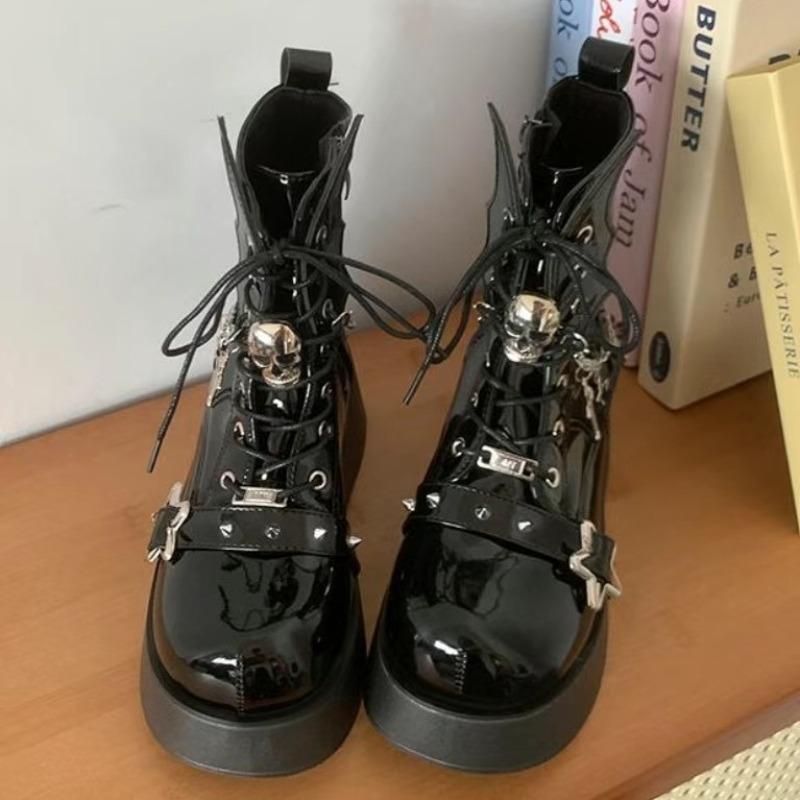 Women's Fashion Platform Knight Boots Belt Halloween Cosplay Thick Sole Leather Boots Trend Goth Women's Ankle Boots Botas Mujer