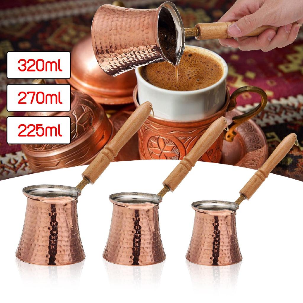 225ml/270ml/320ml Coffee Maker 3 Size Coffee Wooden Handle Cevze Turk Turkish Coffee Pot Coffee Turk Turkish Copper