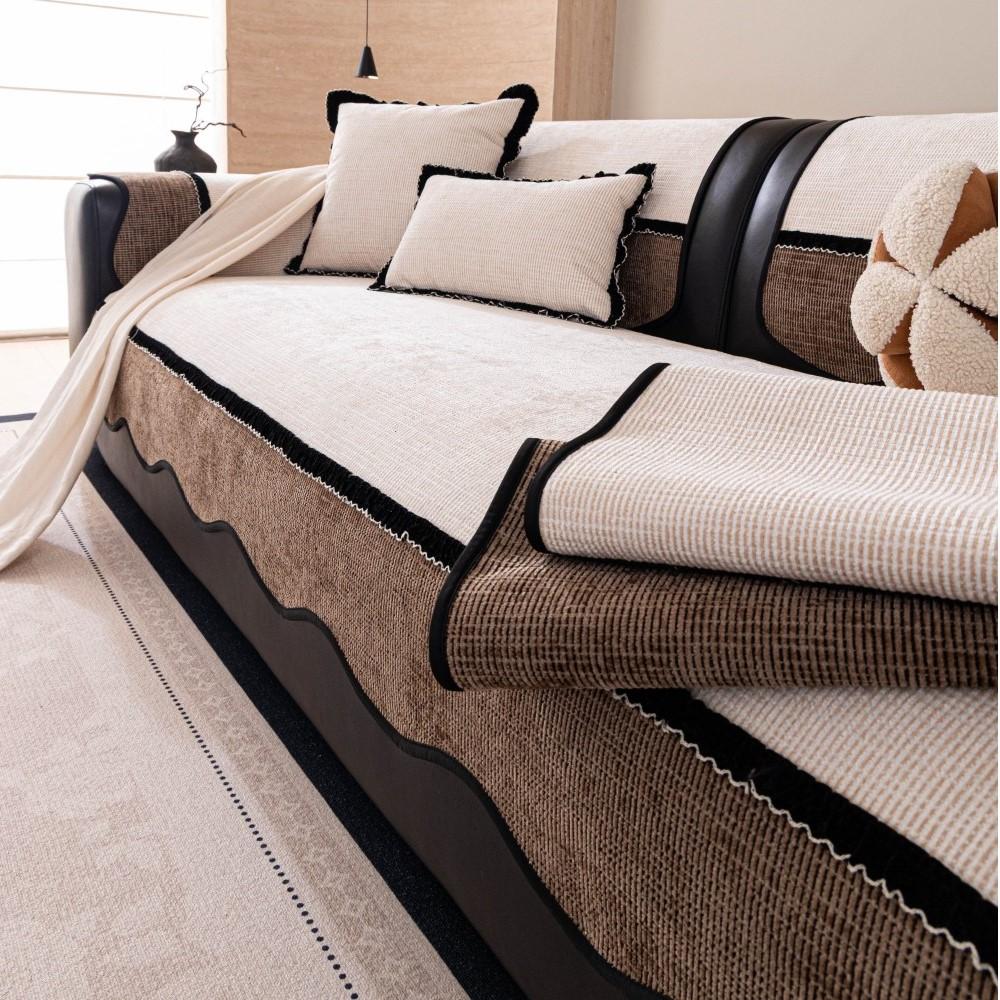 Four Seasons Universal Pad For Irregular Patchwork Sofa New Mid-Century Style Chenille Premium Non-Slip Sofa Cushion Cover