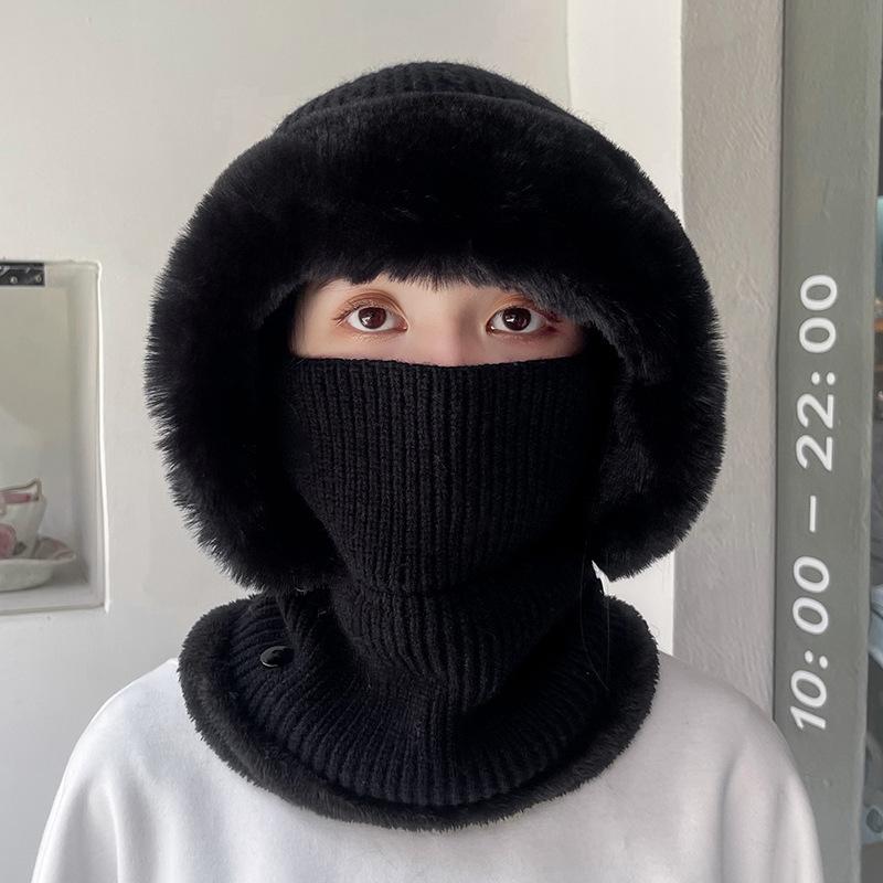 Outdoor Knitted Hat Fashionable and Simple with Velvet Neck and Ear Protection Warm Hat Knitted Hat