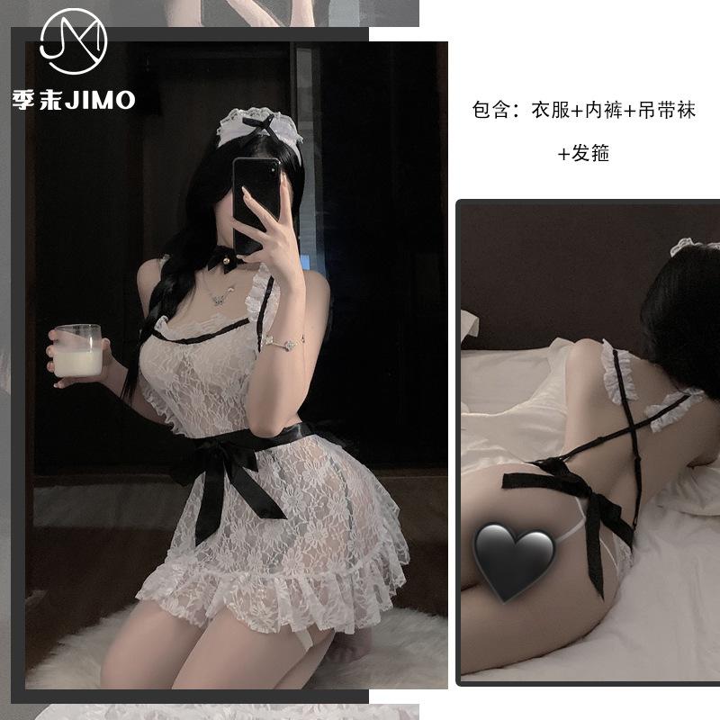 Sexy Lingerie Sexy One-piece Maid Bow Garter Uniform Seduction Lace Stockings