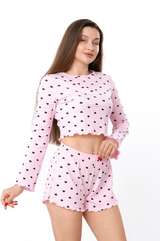 Women's Ribbed Loungewear Set with Crop Top and Shorts Summer 8448-097 HC