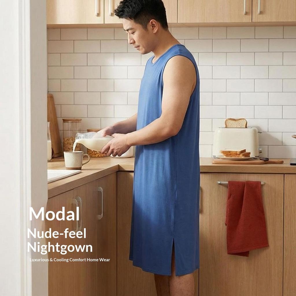 Herren Plus Size Modal Nachthemd Robe - Lockerer Schnitt Sommer Ärmellose Lange Robe, Leichte Bademantel für Übergewichtige Männer