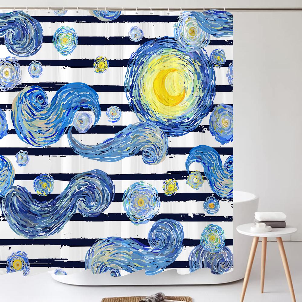 Watercolor Blue Starry Sky Shower Curtain Polyester Fabric Bath Curtain for Bathroom Curtain Decor Shower Curtains Cortina Ducha