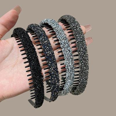 Non-Slip  Hair Hoops Bands Women Toothed Elastic Headbands For Women Shiny Luxury Hair Hoops