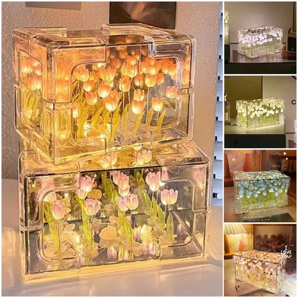 

Матеріал для DIY Нічник-тюльпан Настільна прикраса Приліжкове світло Куб Світлодіодний нічник Вітальня 20 Tulips-Multicolor-USB