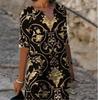 2025 Spring/Summer V-Neck Retro Print Dress for Middle-Aged Women