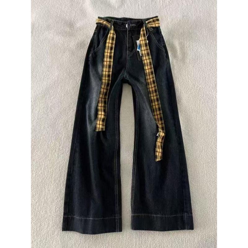 Women s High Waist Retro Plaid Bowknot Patchwork Wide Leg Jeans (2025 Design) Medium