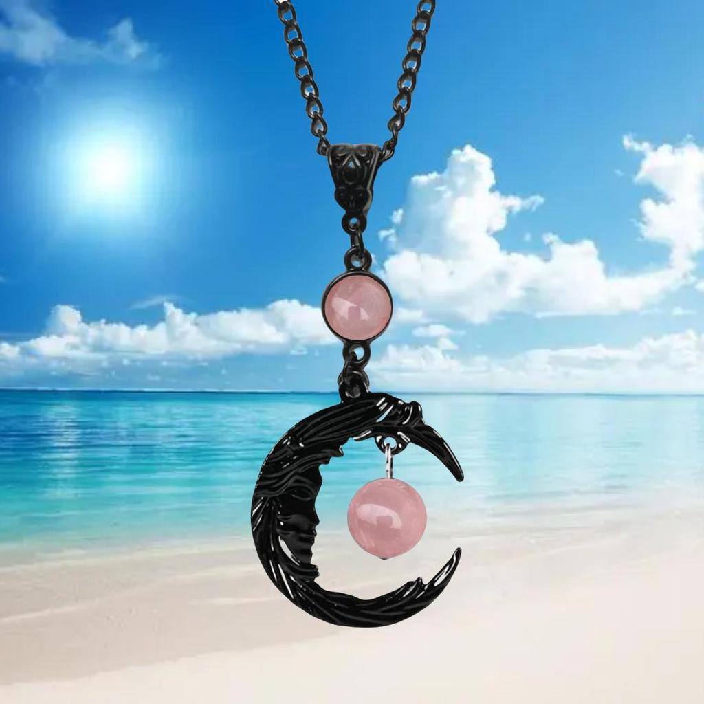 Natural Quartz Moon Goddess Pendant Necklace With Geometric Design For Women