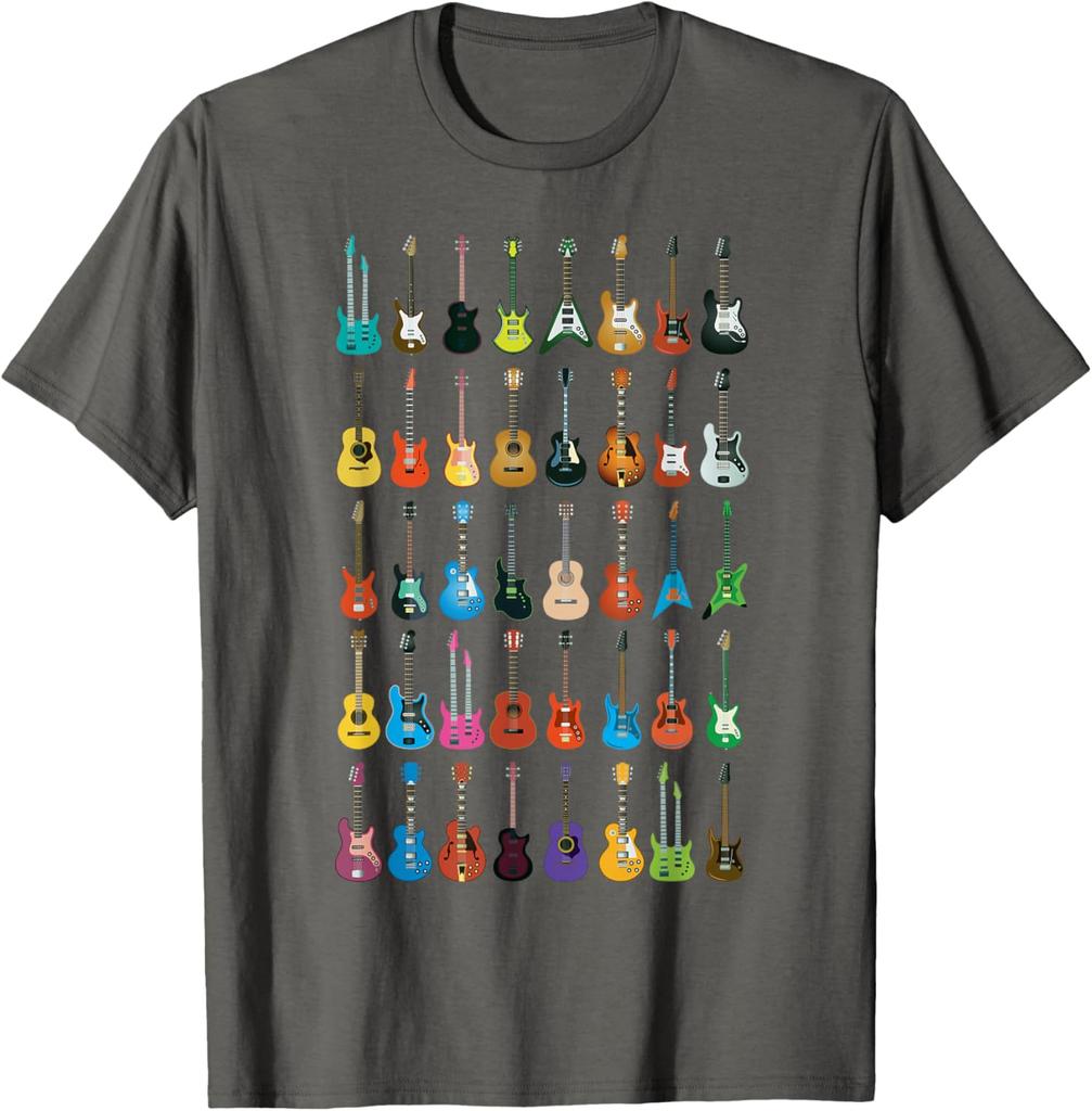 Guitar Collection Graphic Tee Music Lover Gift Short Sleeve Casual Cotton T-Shirt for Men