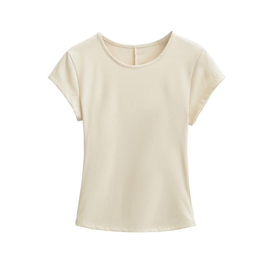 Crew neck short-sleeved T-shirt women's summer new American Spice Girl solid color slim-fitting and thin bottoming shirt sports top
