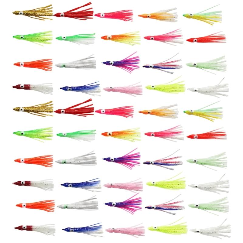 

50Pcs Soft Fishing Lures Squid Skirts Baits Artificial Baits Glow Fishing Lures for Trout Fishing Accessory 5cm