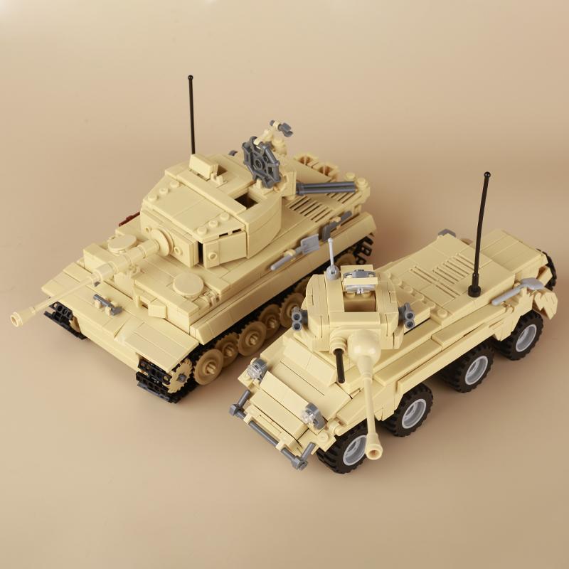 WW2 North African Military German Tiger Tank Building Block UK Soldier Figure Armored Motorcycle Weapon Model Brick Kid Toy Gift