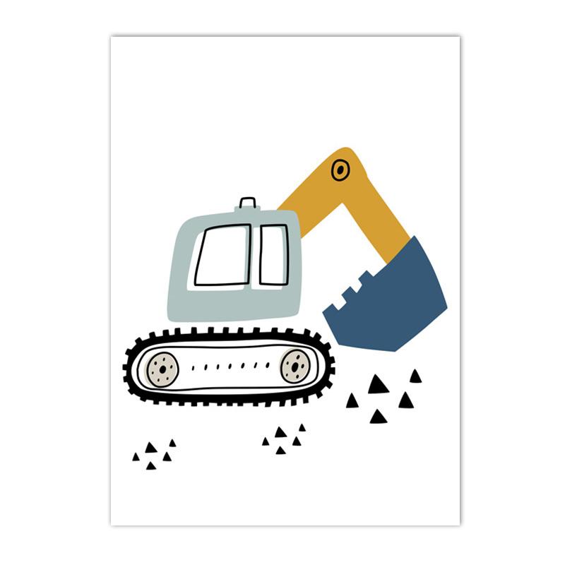 Kreslený Jeřáb Bagr Traktor Nákladní plakát Nástěnné umění Obraz na plátně Dětská školka Chlapci Obrázky Nordic Wall Print Room Decor