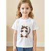 European Sizes Cute Owl Print Cotton T-Shirt - Soft Round Neck Short Sleeve Top with Adorable Owl & Owl Face Design, Casual Attire for Kids