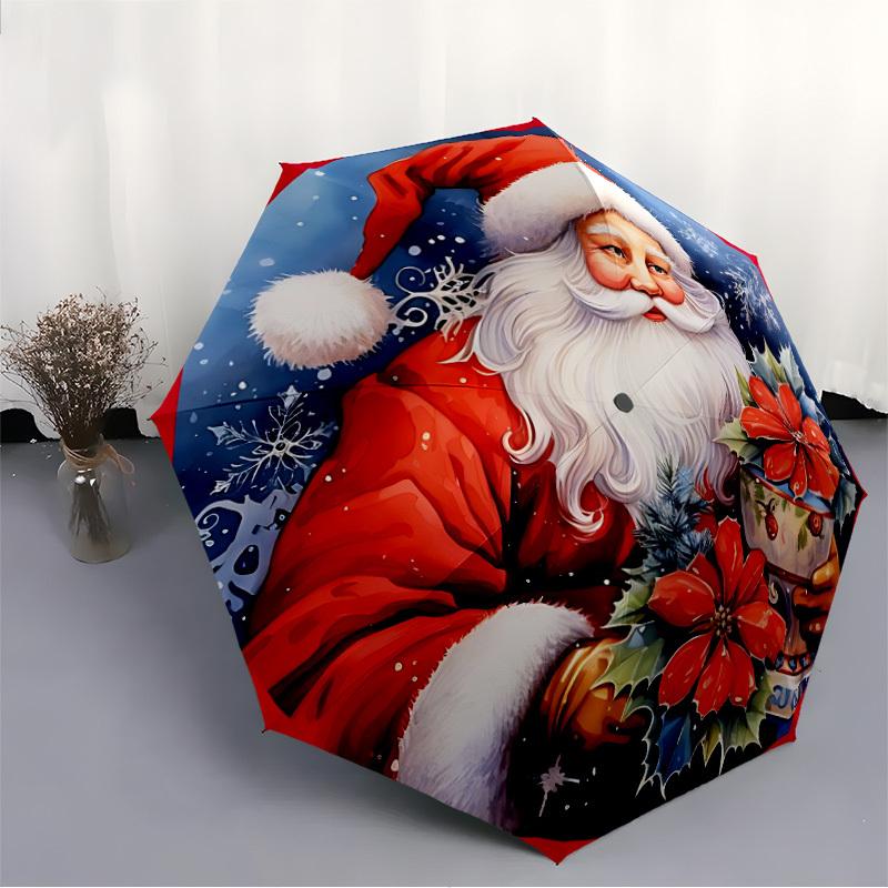 1PC Christmas Santa Claus Automatic Open/close Umbrella with 8-Rib Structure for Women/Men, All-Season Use - Travel Essential, Stylish Accessory, High