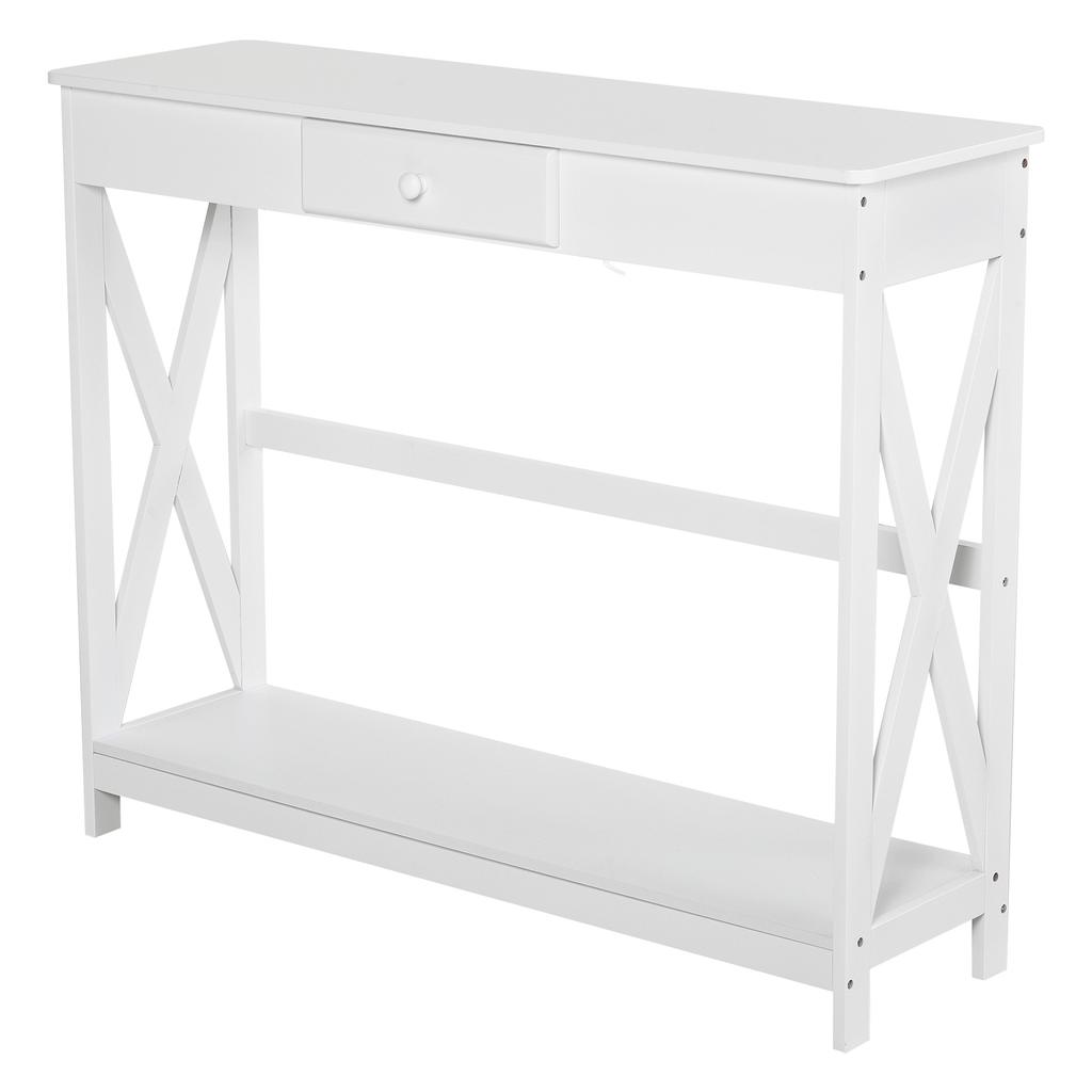 Mesa Consola Mesa de Entrada Con 1 Cajón + 1 Estante Dim. 100L X 30A X 81A Cm En Madera Blanco
