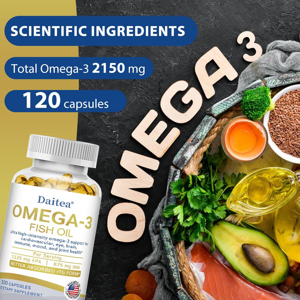 Omega-3 2150 mg Nahrungsergänzungsmittel, mit 1125 mg EPA und 875 mg DHA, 120 Weichkapseln pro Flasche
