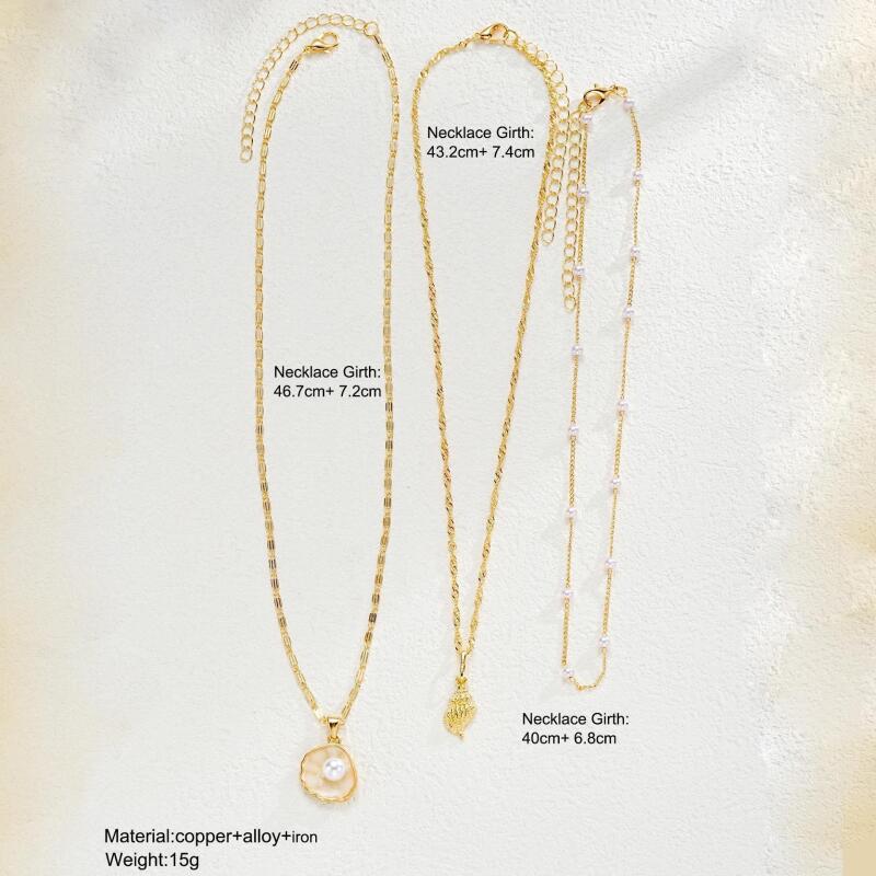 Trending Necklace Fashionable Multi-Layer Imitation Pearl Conch Shell Pendant Necklace Elegant Beach Collarbone Chain