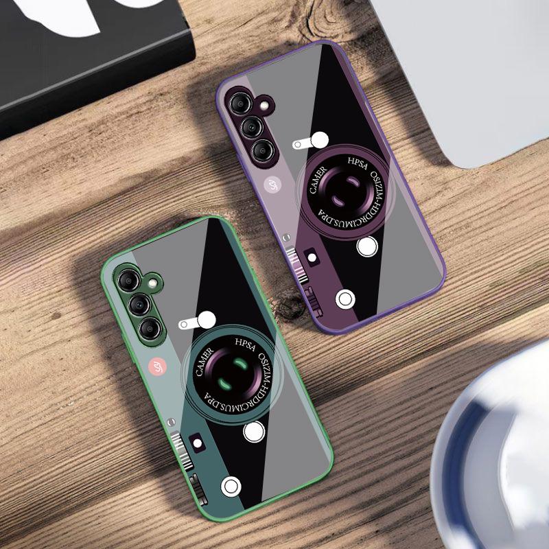 Dark green camera pattern For Samsung A 73 72 71 70 56 55 54 53 52 51 50 42 35 34 33 32 31 26 25 24 23 22 30 20 glass phone case