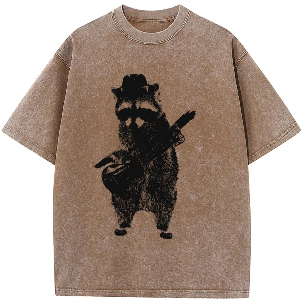 Trash Panda Raccoon Printed Trendy Tshirt Men Casual Cotton Short Sleeve T-shirts Of High-Quality Washed Old Tshirt