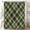 Green Plaid Shower Curtain Waterproof Bathroom Decor Large Size Print Pattern Washable Polyester Bath Mat