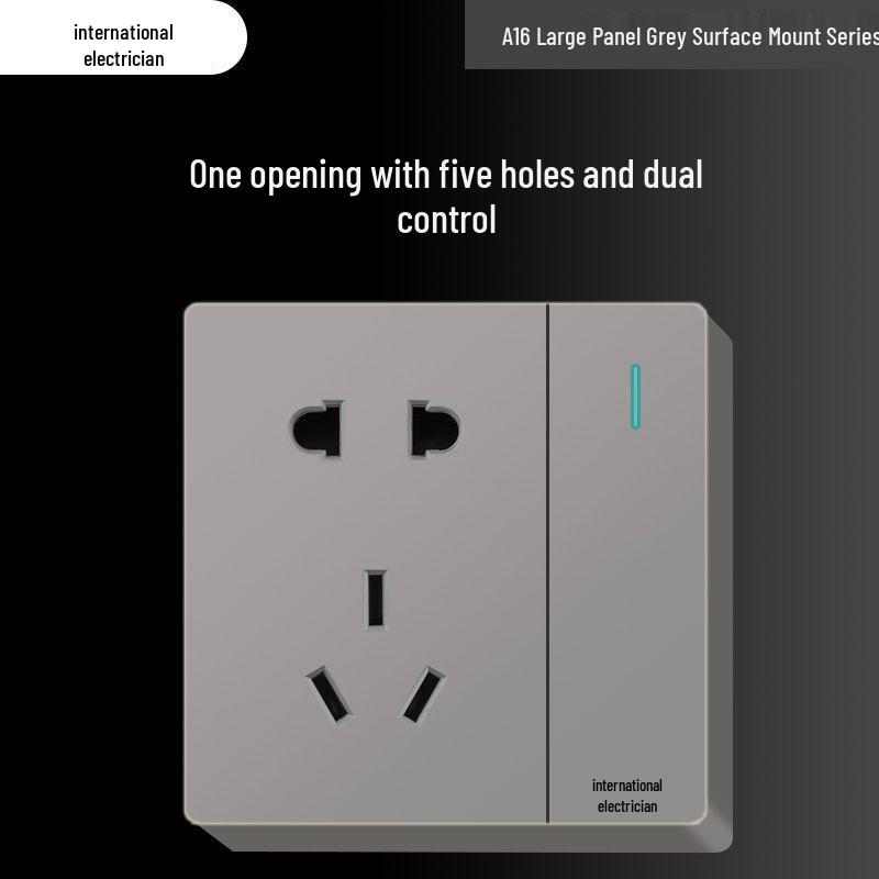 Priză electrică ultra-subțire de 16A cu montaj aparent cu panou de perete cu cinci găuri pentru uz casnic și pentru aparat de aer condiționat
