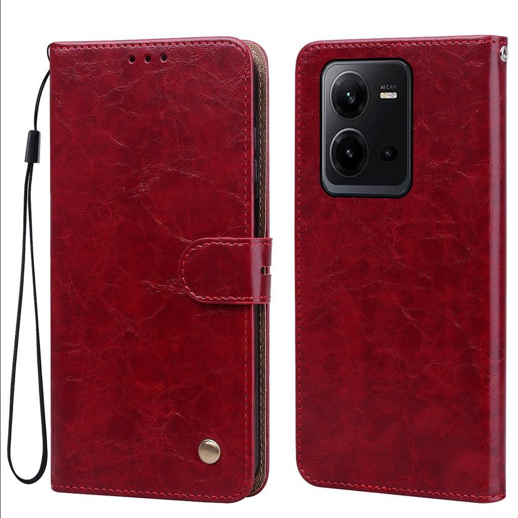 Vintage Crazy Horse Texture PU Leather Flip Wallet Phone Case for Vivo V25e,V25 5G Card Holder Kickstand Shockproof Protective Cover
