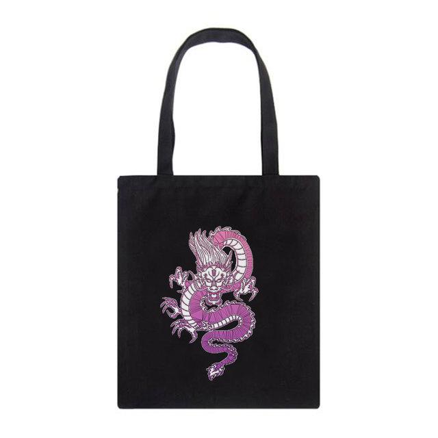 

Летние новые винтажные холщовые сумки с принтом дракона, повседневные сумки большой вместимости в стиле хип-хоп, женская сумка в стиле Харадзюку в стиле панк с героями мультфильмов 29*32cm