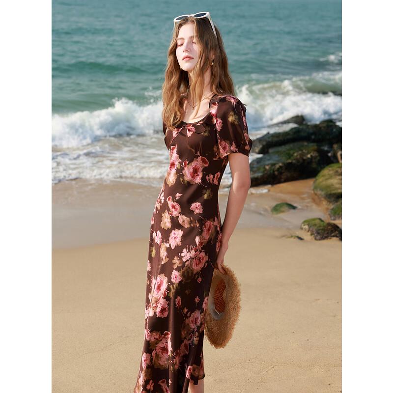 

Women s Ruffle Rose Print A-Line Maxi Dress S