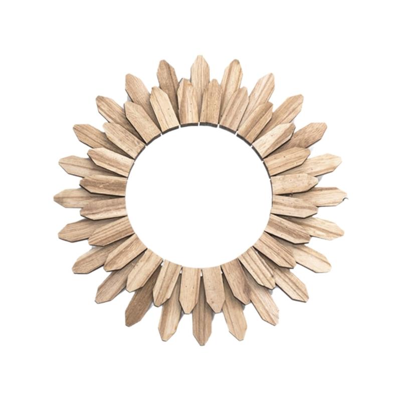 Sun Shape Wooden Round Makeup Mirrored Innovative Art Decors Bathroom Bohemian Wall Hangings Mirrored Living Room Decors