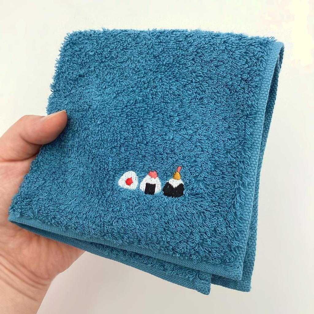 Kyosuke Hand 25 X 25 Onigiri Kurumin Embroidered Food Paper Band Japanese-made Towel, Imabari-made, 100% Cotton, Approx. Cm, (Rice Ball) Design, Blue,
