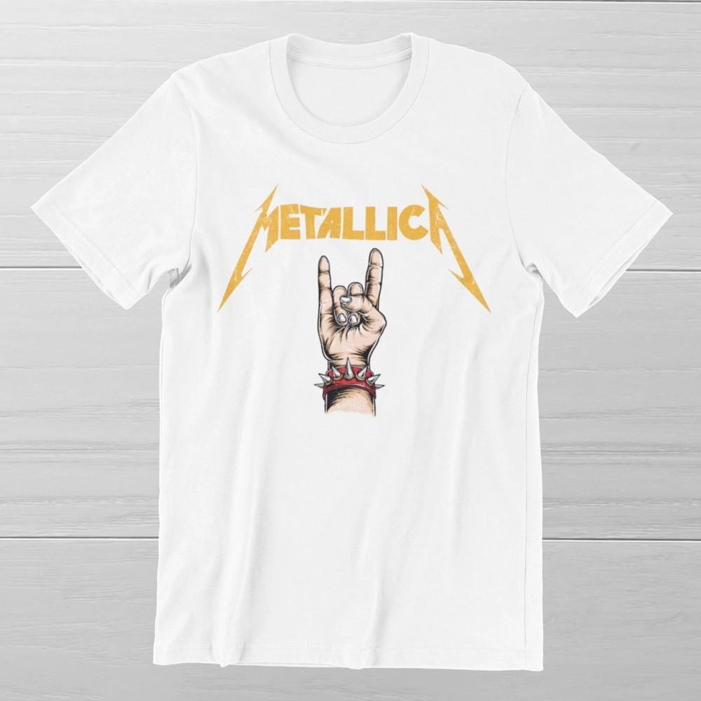 METALLICA Hand Horn Sign T-Shirt Heavy Metal Rock Band Legend Ringspun Coton Tee Unisex T-Shirt XXXXL