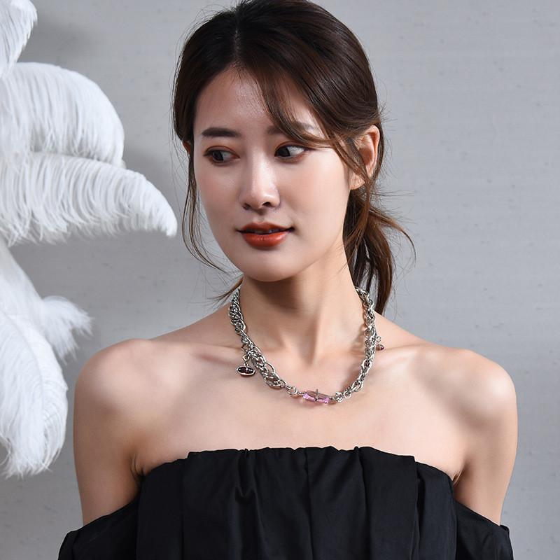 Stylish Multi-layer Titanium Steel Floral Necklace With Diamond Detailing For Women Perfect For Sweater Outfits