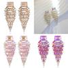 Geometric Alloy Long Earrings For Women With Colorful Rhinestones In Fashion Spring