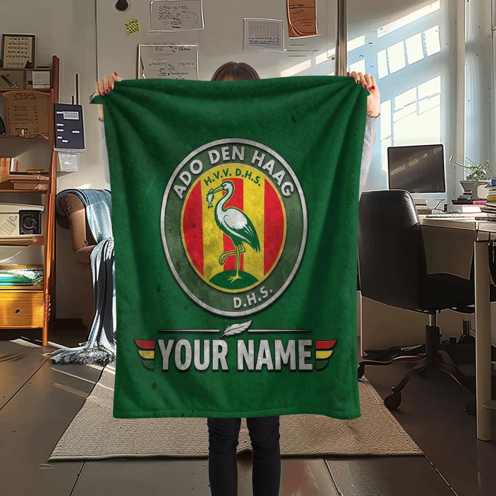 Custom Name ADO Den Haag Flannel Blanket, High quality Comfortable for All Seasons, Home Decor, Warmth and Comfort