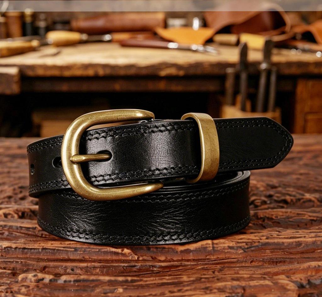 Women's Retro Leather Jeans Belt - Top Layer Cowhide, Pin Buckle, Vegetable Tanned, Casual Hong Kong Style