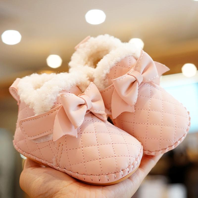 Baby Shoes 2025 Winter Soft Bottom Anti Slip Winter Plush Warm Comfortable Bow Children Shoe 0-1 Year Old Walking Shoes Princess