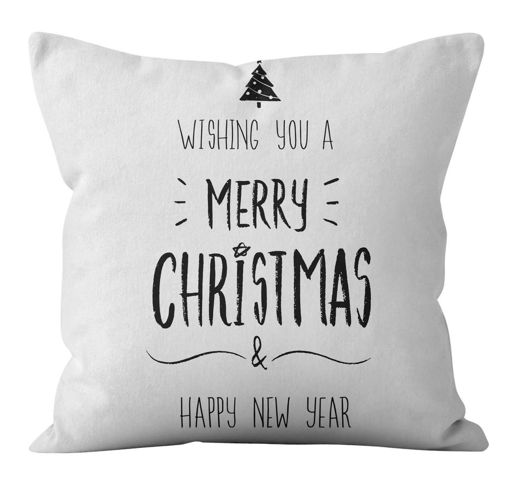 Merry Christmas Decoration Pillow Pillowcase Black White Plaid Cushion Cover Home Sofa Chair Short Plush Material