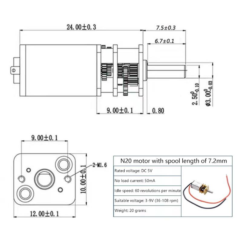1Pcs N20 Geared Motor Micro, Motor 0.5 Modular Rack Guide 12-Tooth 15-Tooth 3Mmd Hole Gear Set