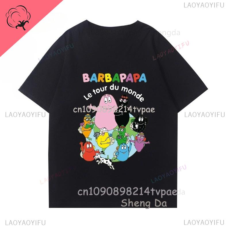Children T Shirt Barbapapa Cartoon Clothes Boys Girls 100 Cotton Crewneck Casual Kawaii Cute Tee Camisa Printed Shirt